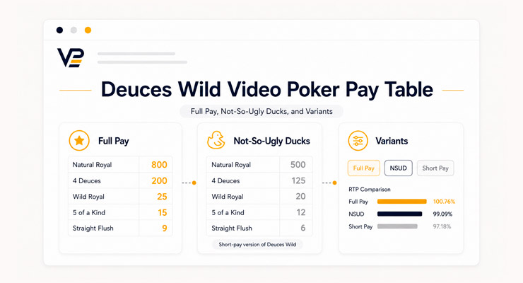 Deuces wild video poker pay table