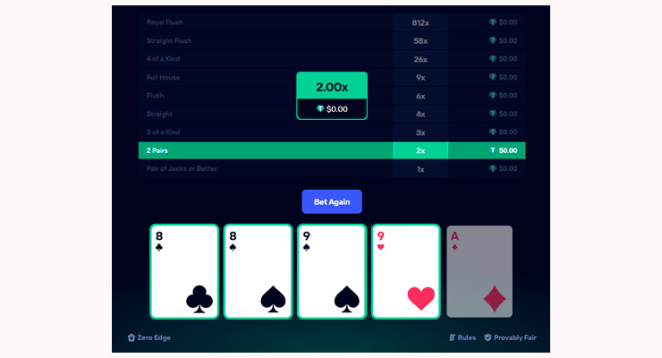 paytable duel videopoker